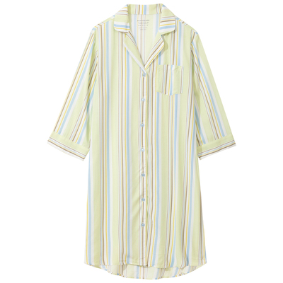 舒雅条纹翻领轻薄透气春夏睡裙