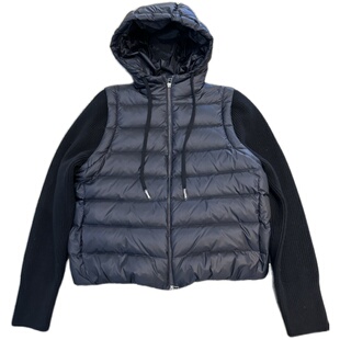 凛冬精灵|BC风针织羊毛袖拼接白鹅绒连帽羽绒服