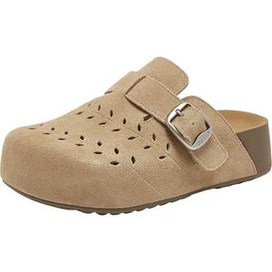 百思图2026夏季新款真皮厚底勃肯鞋休闲外穿女包头半拖鞋D5006BH6