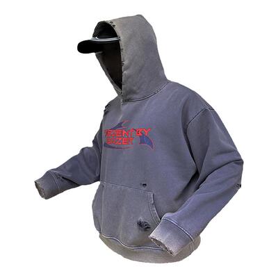 EVIL GAZER宽松落肩boxy破洞卫衣紫色洗水做旧dirtyfit套头帽衫