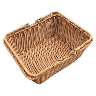 仿藤篮编织手提篮长方形户外收纳蔬菜水果篮大号野餐篮超市购物篮