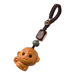 高档檀木生肖猴汽车钥匙扣挂件男女小猴子复古创意手机链平安挂饰结实耐用u盘防丢绳吊坠包手机壳挂链饰品