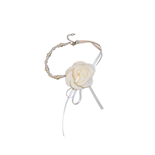 山茶花朵珍珠颈链choker项圈女颈带项链锁骨链绑带脖子系花配饰