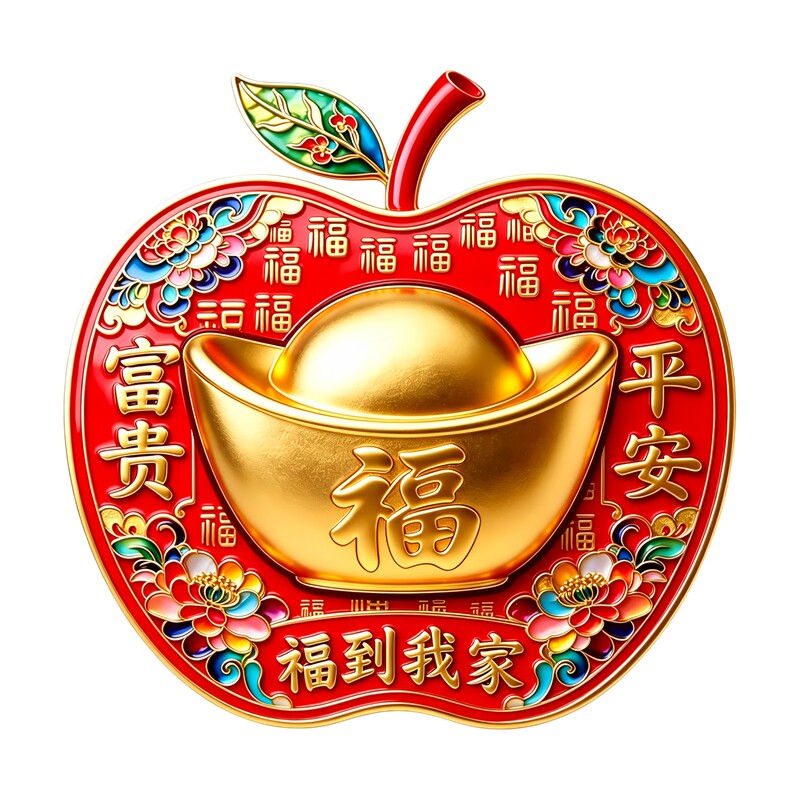苹果元宝福字冰箱贴自粘福到我家富贵平安门窗防水无痕装饰贴纸画