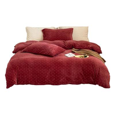 绯红落日/复古冬季防静电牛奶绒床上四件套毛绒床单床笠被套床品