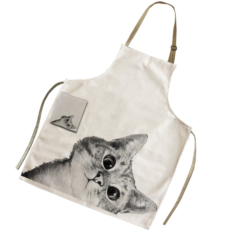 卡通猫咪围裙 厨房做饭防油罩衣奶茶烘培宠物店员工作服家务围裙