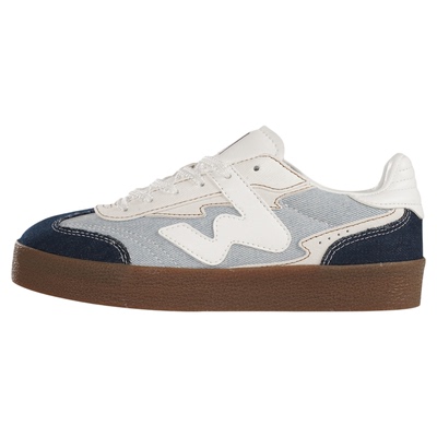 顽刻ollieskate牛仔蓝配色皮质生胶底W系列男女国潮德训滑板鞋