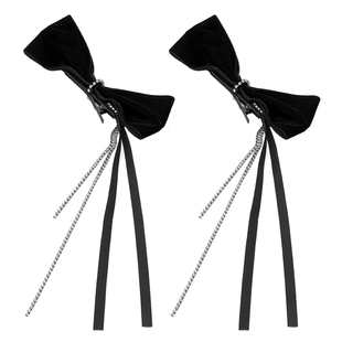 嘀咕家DIGU立体感丝绒蝴蝶流苏边夹甜美少女飘带镶钻发夹发饰头饰