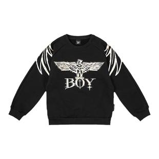 BOY童装 秋冬圆领套头卫衣时尚潮牌大翅膀老鹰烫金印花上衣男女童