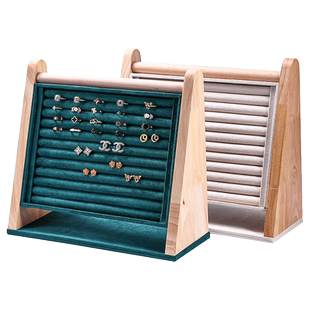 实木质斜面戒指展示架耳钉耳环饰品家用首饰陈列架直播戒指收纳架