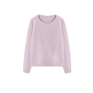 时然大码微胖MM2025年冬新款含羊毛慵懒风蝴蝶提花软糯长袖针织衫