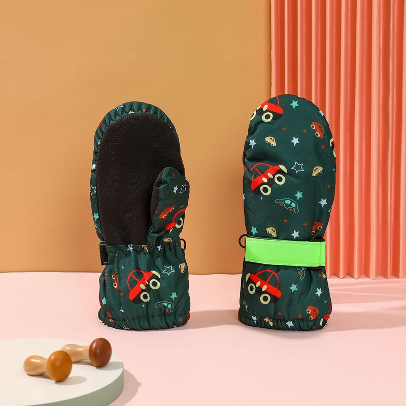 儿童滑雪手套趣味印花男女手套指可爱玩保暖防风手套防水滑雪雪连