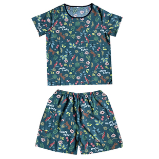 2025夏季新款日版印花纯棉绸大码家居服短袖短裤绵绸套装大人睡衣