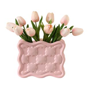 简约现代创意陶瓷花瓶轻奢客厅装饰摆件玄关餐边桌郁金香仿真假花