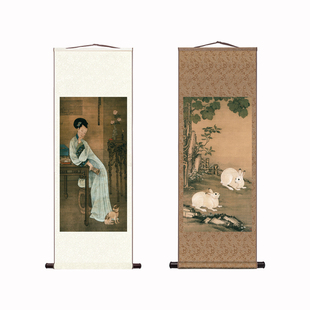 清代冷枚春闺倦读图挂画卷轴古代人物仕女图仿古字画微喷复制