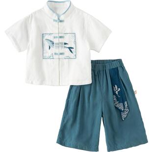 戴维贝拉男童九分裤凉感套装洋气新款夏儿童汉服阔腿裤国风两件套