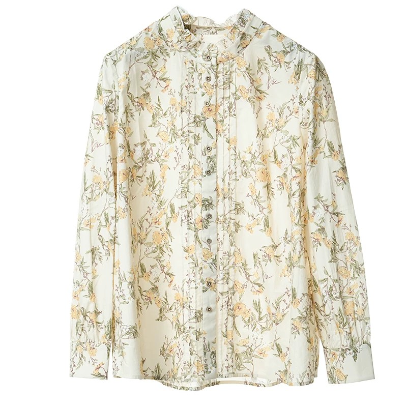 Distin Kidny/迪凯秋季新品纯棉轻熟优雅印花衬衫女长袖时尚上衣