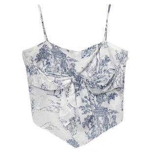 3ts水墨画复古吊带油画背心印花外穿抹胸绑带辣妹上衣