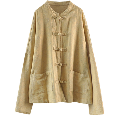 秋季暗纹提花立领盘扣外套茶服女