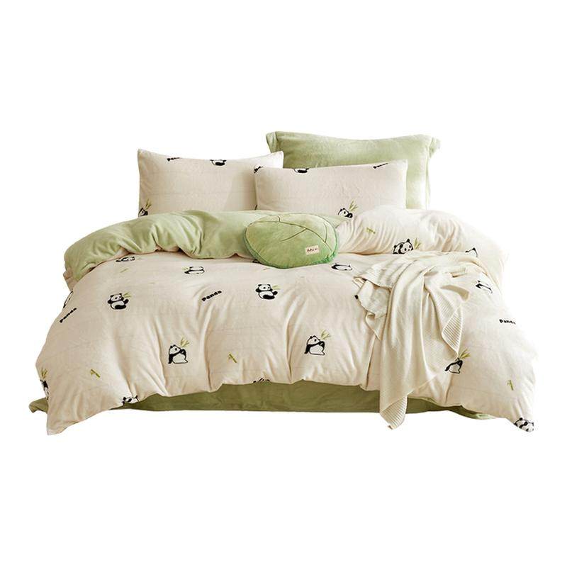 罗莱家纺LOVO乐蜗牛奶绒四件套可爱熊猫加厚绒被套法兰绒套件新款