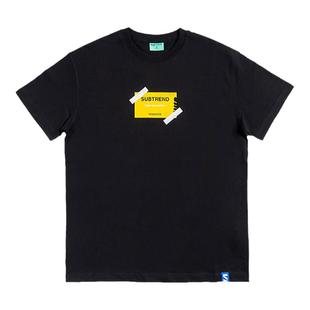 意大利SUBTREND 黑色短袖男夏季潮牌新款印花涂鸦LOGO纯棉T恤