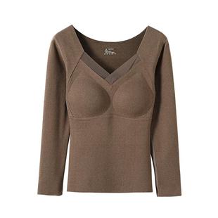 石墨烯保暖内衣女秋冬带胸垫打底衫德绒加绒加厚无痕内穿长袖上衣