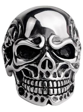 首饰海盗骷髅头钛钢朋克男士戒指