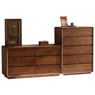 客厅斗柜实木收纳柜六斗柜轻奢高级胡桃木中古风储藏柜新款储物柜