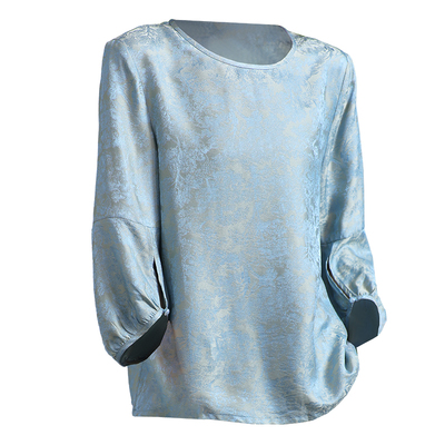 重磅真丝t恤女2026夏新款大码短袖奢华大牌提花朵纯色桑蚕丝上衣