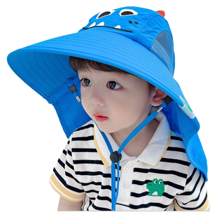 儿童防晒帽夏季防紫外线太阳帽男童女孩宝宝遮阳帽大檐渔夫帽凉帽