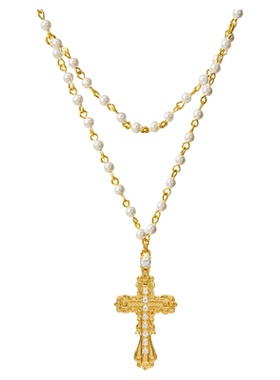 欧美复古巴洛克铜十字珍珠项链