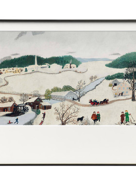 圣诞冬季滑雪场小众艺术风装饰画