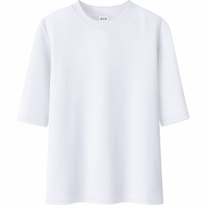 白色修身半高领中袖t恤女新款夏