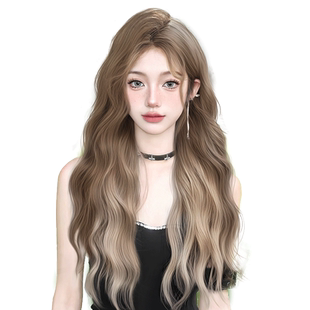 假发女长发全头套式水波纹长卷发日常佩戴自然甜美亚麻渐变假发套