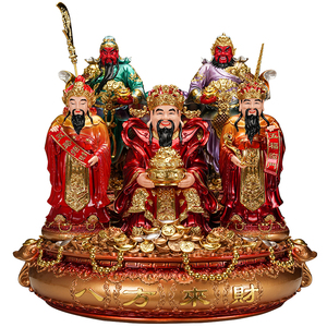 仿铜彩聚宝盆五路财神摆件