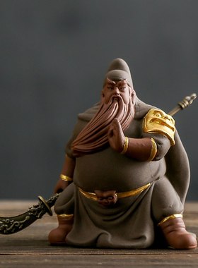 中式创意关羽关公陶瓷摆件家居客厅书法玄关桌面装饰品工艺品送礼