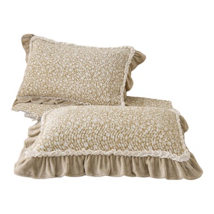 加厚牛奶绒夹棉枕套一对装小碎花荷叶花边枕头套48x74cm加绒保暖