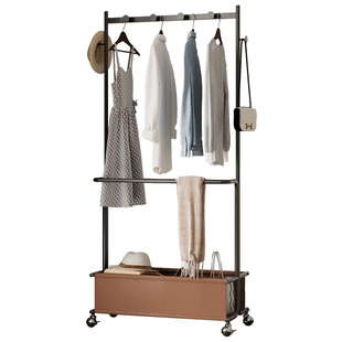 中古风衣帽架落地卧室挂衣架多功能移动收纳架家用铁艺衣服置物架