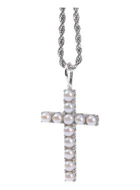 原创珍珠纯银十字架项链潮