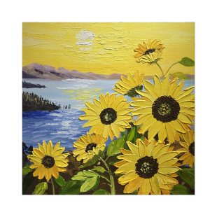 《向阳而生》大芬现代简约抽象花卉向阳花油画客厅餐厅方形肌理画