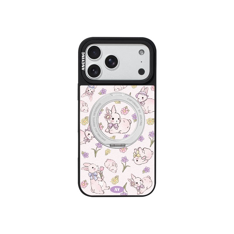 ANGYING × 兔子花海适用苹果17promax手机壳新款iphone16pro磁吸带支架ip15支点Yo6网红春天可爱的套高级感