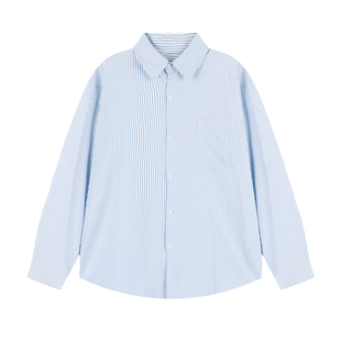 GOOZI MADE浅蓝色条纹衬衫男春季男生男款寸衫少年感长袖衬衣外套