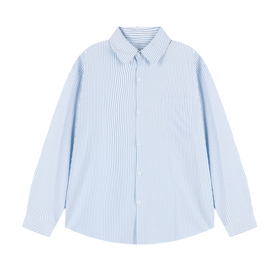 港仔文艺男浅蓝色条纹长袖衬衫男