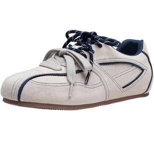 百思图25秋新款真皮红色德训鞋内增高运动休闲鞋女赛车鞋D3250CM5