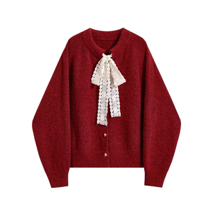 新年红色情侣装秋冬ins超火毛衣男女韩版宽松法式针织衫外套潮牌