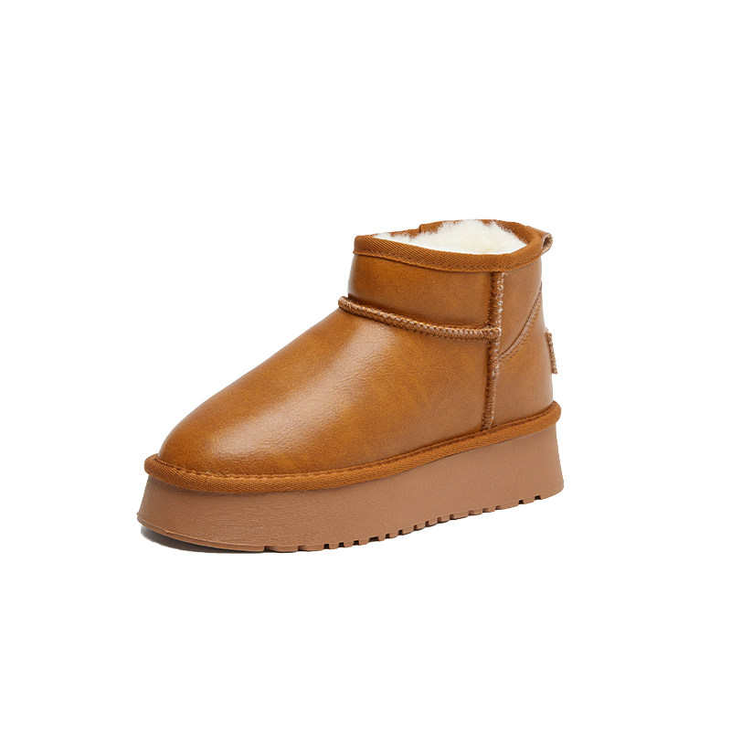 厚底雪地靴女2024冬季新款防水内增高保暖加绒加厚短筒面包棉鞋子