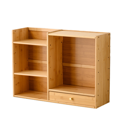 楠竹木桌面书架置物架多层抽屉收纳架办公室家用储物架带背板书框