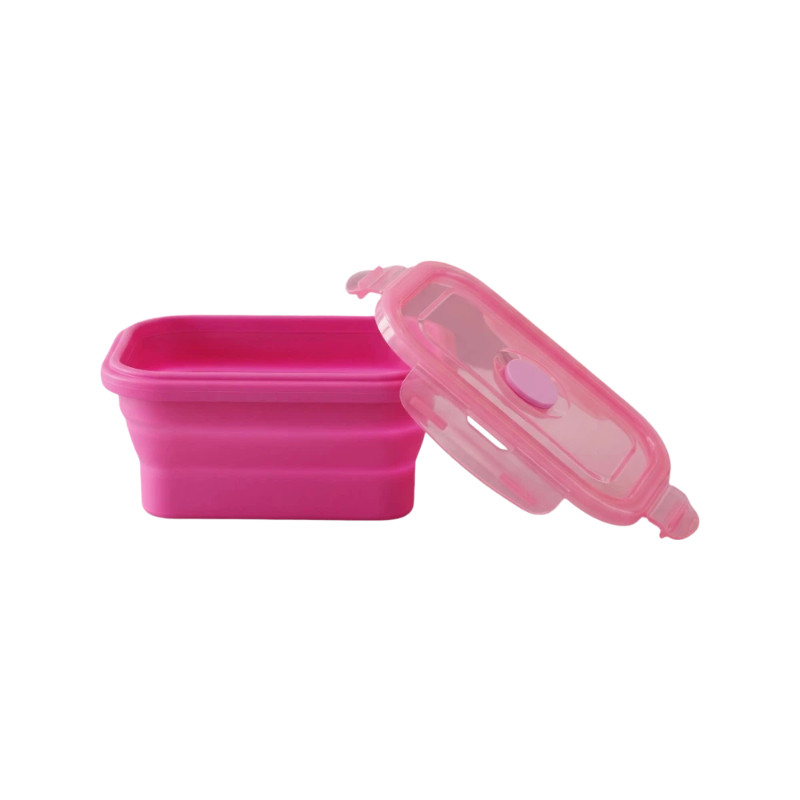 【送餐具】Pink Silicone Food box 食品级硅胶折叠饭盒跨境