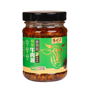 乡坛子鹿茸菇牛肉酱蘑菇拌面拌饭酱下饭菜鲜香香辣大颗粒牛肉酱