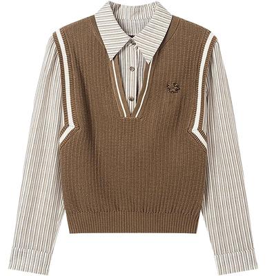 【博主同款】KBNE针织衫马甲衬衫秋季新款假两件羊毛上衣衬衣女